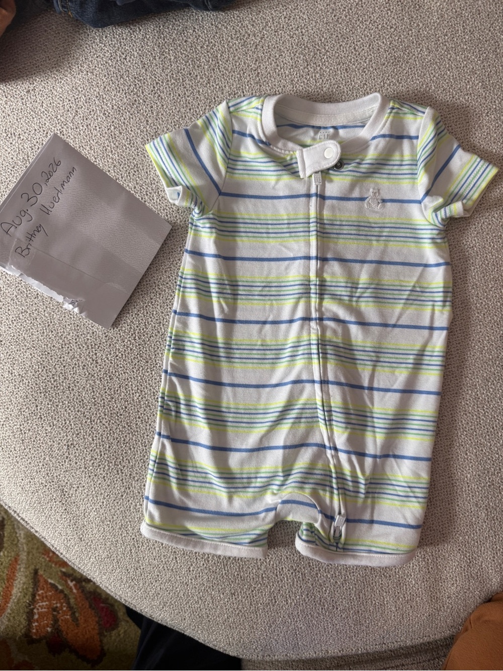 GAP Striped Short-Sleeve One-Piece in White, Blue & Green